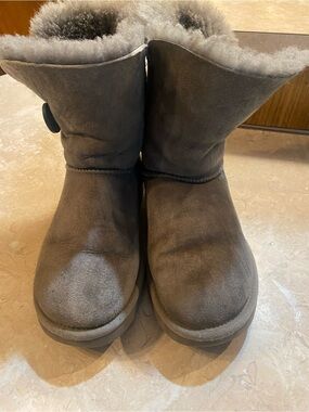 UGG Gray Shearling-Lined Short Suede Boots